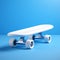 Minimalist 3D render, White skateboard frame on vibrant blue background