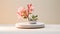 Minimalist 3d Rendering Of Pink Azalea Flower On Circular Platform With Volumetric Lighting