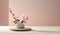 Minimalist 3d Rendering Of Pink Azalea Flower On White Circular Platform