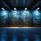 Minimalist ambiance Empty room with brick wall and blue spotlights