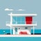 Minimalist architectural house on the beach. illustration design using pastel colors, vacation spot