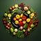 Minimalist Art: Bountiful Display of Colorful Fresh Fruits and Vegetables