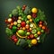 Minimalist Art: Bountiful Display of Colorful Fresh Fruits and Vegetables