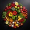 Minimalist Art: Bountiful Display of Colorful Fresh Fruits and Vegetables