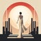 Minimalist Art Deco: A Serene Woman Amidst A Sunset