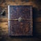 Minimalist Art: Open Empty Journal with Aged Leather Cover and Intricate Patterns