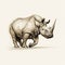 Minimalist Artboard Print Of Rhinoceros With Long Mane Rearing Up