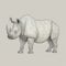 Minimalist Artboard Print Of Rhinoceros With Long Mane Rearing Up