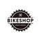 Minimalist badge emblem bicycle, bike, bike shop, bike club logo icon vector illustration with gear crank and mechanic tool