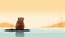 Minimalist Beaver Sitting On Rock: A Serene Caninecore Landscape