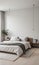 A Minimalist Bedroom Showcasing Simplicity And Elegance, With A Focus On The Camera Angle Capturing The Serene Atmo. Generative AI