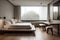 minimalist bedroom, with sleek and minimalist furniture, providing peaceful and serene atmosphere