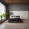 A minimalist bedroom with white walls and a platform bed3, Generative AI