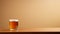 Minimalist Beer On Wooden Table With Beige Walls
