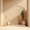 Minimalist Beige Background With Bryce 3d-inspired Vases And Mediterranean-inspired Arched Doorways