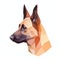 Minimalist Belgian Malinois Watercolor Painting in Soft Pastel Colors for Invitations and Posters.