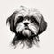 Minimalist Black Line Sketch Art Of A Shih Tzu Dog