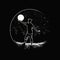 Minimalist Black And White Basketball Player With Eclipse In Evening Forest