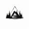 Minimalist Black And White Cabin Logo: Modern Outdoor Art