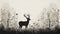 Minimalist Black And White Deer Painting In Wooded Landscape