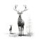 Minimalist Black And White Elk Illustration: A Spatial Concept Art Masterpiece