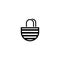 Minimalist black and white icon of a striped beach bag with handles