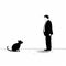 Minimalist Black And White Illustration A Dignified Man With A Rat On A Leash