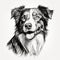 Minimalist Black And White Portrait Of Australian Shepherd Dog