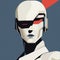 Minimalist Black And White Robot Soldier Painting With Anaglyph Effect