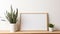 Minimalist Blank Poster Frame With Plant And Pot Mockup
