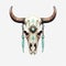 Minimalist Bull Skull Design With Turquoise Beads And Horns