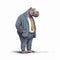 Minimalist Business Hippo Illustration In The Style Of Edward Gorey And Oliver Jeffers