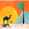 Minimalist Camel Safari Artwork: Vibrant Colors And Negative Space