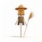 Minimalist Cardboard Scarecrow 3d Model With Broom