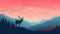 Minimalist Caribou Illustration With Colorful Mountain Sunset