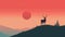 Minimalist Caribou Illustration On Sunset Hill