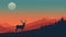 Minimalist Caribou In Mountain Landscape At Sunset