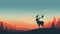 Minimalist Caribou Sunset Landscape Wallpaper Illustration