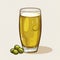Minimalist Cartoon Art: Glass Of Ale And Olives In Vienna Lager Style