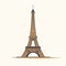 Minimalist Cartoon Illustration Of Eiffel Tower In Dark Beige And Light Amber