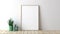 Minimalist Cartooning: White Frame On Wooden Floor With Plant