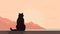 Minimalist Cat Silhouette Gazing At Mountain And Sunset