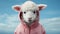 Minimalist Celebrity Sheep Photography: A Cute Sheep In A Pink Hoodie