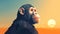 Minimalist Chimp Illustration With Sunset Background