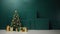 minimalist christmas background with christnas tree and gift boxes