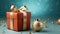 Minimalist Christmas Charm: Gift Box on Light Blue, Ready to Share