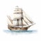 Minimalist Clip Art Of 17th Century Schooner On White Background