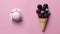 A minimalist composition of a berry waffle ice cream, featuring
