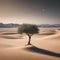 Minimalist composition of a single tree standing tall in a vast digital desert landscape3