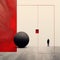 Minimalist Conceptual Art: A Small Man Near A Red Ball